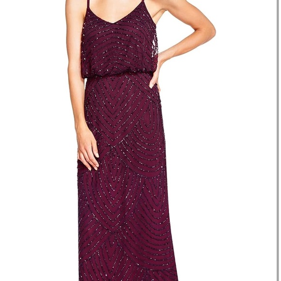 Long Evening Gown by Adrianna Papell - Beaded/Wine Colored - Picture 5 of 8